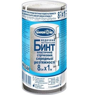 Бинт медичний еластичний стрічковий ТМ "Білосніжка" 8 см х 1 м